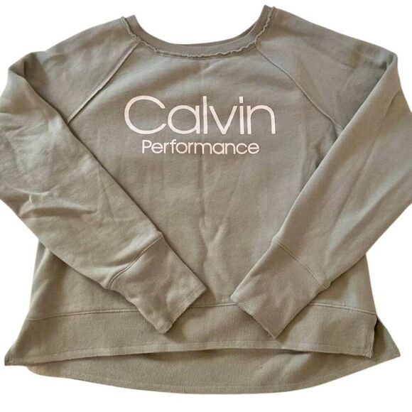 Calvin Klein Performance Women's Sage Green Cotton/Poly Oversized Distressed Swe - Picture 1 of 8